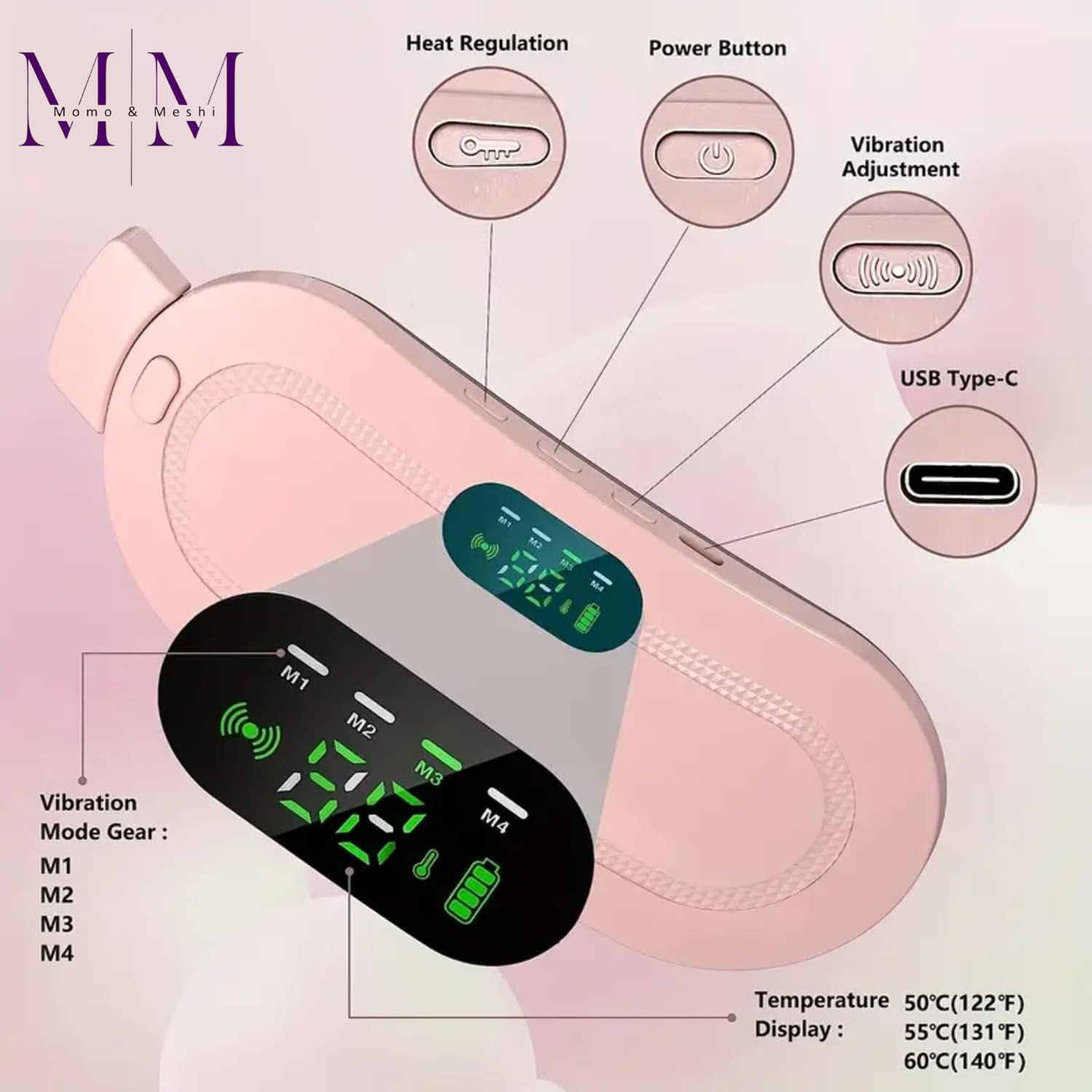 Period Cramp Relief Belt - Electric Heating Pad for Menstrual Pain with 3 Heat Levels and 4 Vibrating Massage Modes for Fast Period Pain Relief - Effective Stomach and Abdominal Comfort